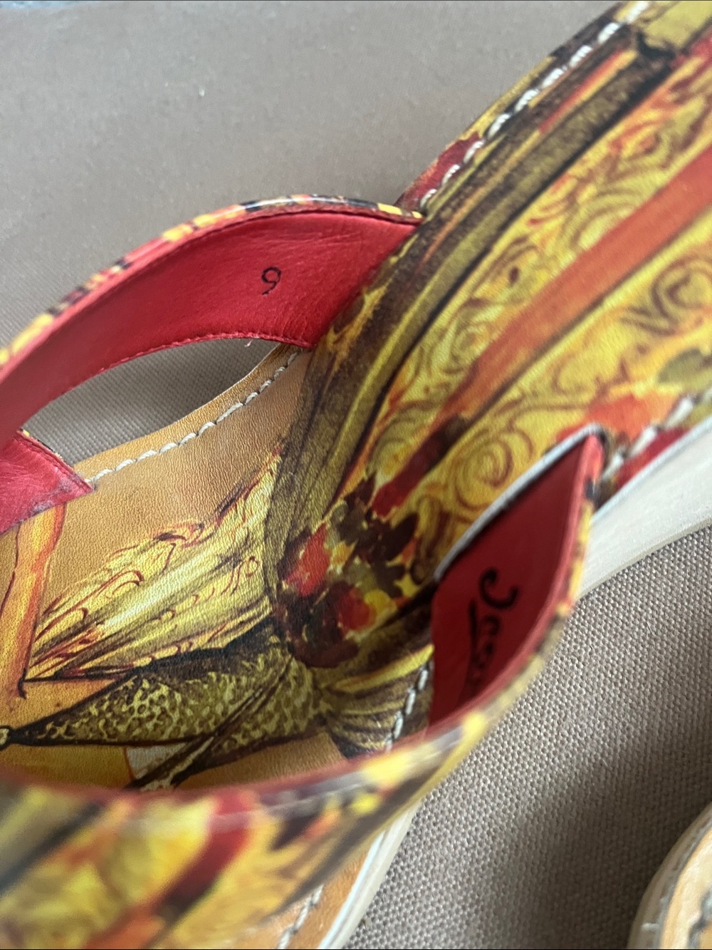 Icon Wearable Art 1920s Flapper Cork Platform Wedge Sandals Size 9 Leather EUC - Picture 6 of 6